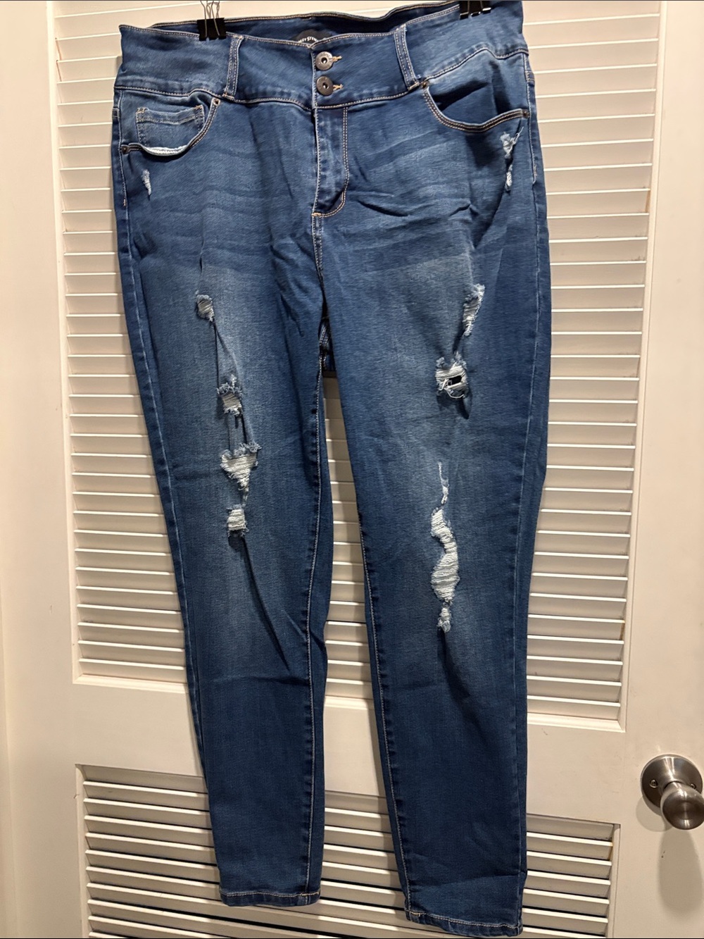 Ashley Stewart Distressed Dark Blue Skinny Jeans